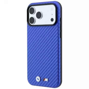 Husă MagSafe BMW M Carbon Metal Logo pentru iPhone 18 Pro / 17 Pro - albastru