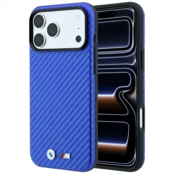 Husă MagSafe BMW M Carbon Metal Logo pentru iPhone 18 Pro Max / 17 Pro Max - albastru