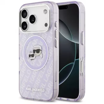 Husă MagSafe Karl Lagerfeld IML Glitter Karl & Choupette Heads Logo pentru iPhone 17 Pro Max - violet
