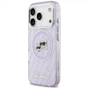 Husă MagSafe Karl Lagerfeld IML Glitter Karl & Choupette Heads Logo pentru iPhone 17 Pro Max - violet