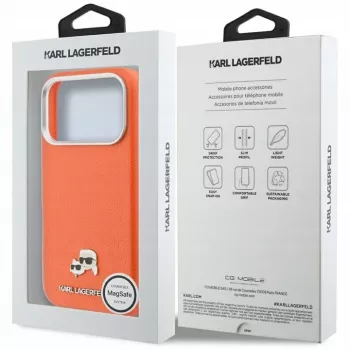 Husă MagSafe Karl Lagerfeld Karl & Choupette Head Pins Saffiano pentru iPhone 17 Pro - portocaliu