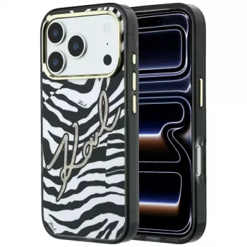 Husă MagSafe Karl Lagerfeld IML Signature Zebra Glitter pentru iPhone 18 Pro Max / 17 Pro Max - auriu