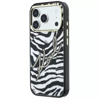 Husă MagSafe Karl Lagerfeld IML Signature Zebra Glitter pentru iPhone 18 Pro Max / 17 Pro Max - auriu