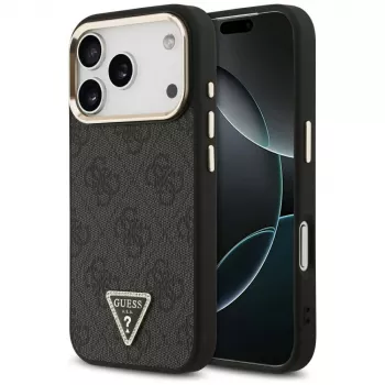 Husă MagSafe GUESS 4G Triangle Logo pentru iPhone 18 Pro / 17 Pro - neagră & auriu