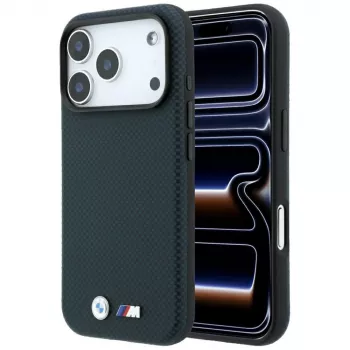 Husă MagSafe BMW M Quadrille Kevlar Metal Logo pentru iPhone 18 Pro / 17 Pro - albastru navy