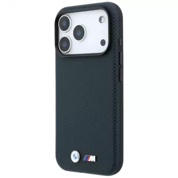 Husă MagSafe BMW M Quadrille Kevlar Metal Logo pentru iPhone 18 Pro / 17 Pro - albastru navy
