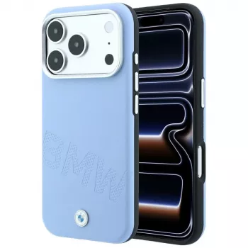 Husă MagSafe BMW Signature Inclined Deboss Letters pentru iPhone 18 Pro / 17 Pro - albastră