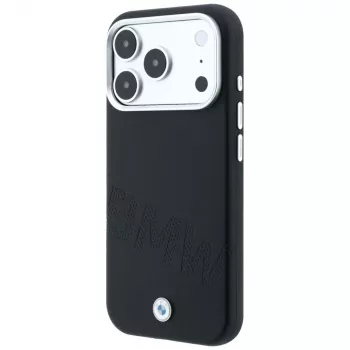Husă MagSafe BMW Sign Inclined Deboss Letters pentru iPhone 18 Pro / 17 Pro - neagră