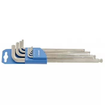 UNIOR 608534 Long Ball-End Hex Key Set, 9-Piece, 1.5-10mm, Chrome Vanadium Steel, Phosphated, DIN ISO 2936