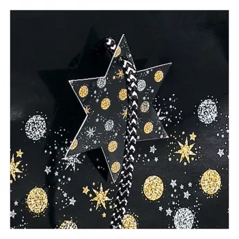 Pungă cadou SIGEL GT030 Stardust pentru 5 sticle, albastru închis cu accente metalice, mânere din șnur textil, 320 x 100 x 380 mm