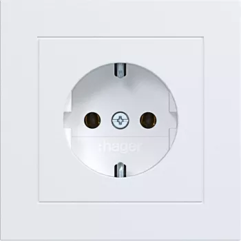 Priză SCHUKO HAGER WAS1120WM cu placă de acoperire, borne fără șuruburi, A.1, alb luminos mat
