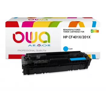 Cartuș de toner cyan recondiționat ARMOR OWA pentru HP CF401X (201X) – randament ridicat 2.300 pagini