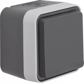Hager WNC140 Priză SCHUKO de suprafață cu capac rabatabil, IP55, gri