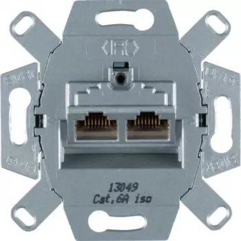 Modul priză de date Hager WDF410862 ecranat Cat.6A RJ45, 2 porturi, montaj îngropat, 10G, alb
