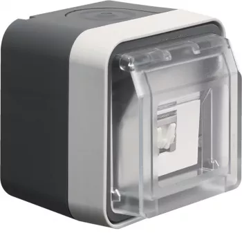 Hager WNC226 Priză de date aparentă, ecranată, Cat.6 RJ45, 8 poli, IP55, gri, 1 port
