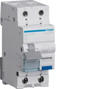 Hager ADC910D RCBO 2P 10A 30mA Tip AC Întrerupător diferențial cu protecție la supracurent