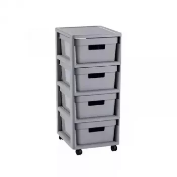 Bibliotecă Curver Infinity 4x10 L, gri – unitate de depozitare din plastic cu 4 sertare, efect de rattan