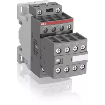 Contactor auxiliar ABB NF44E, 8 poli (4NO+4NC), bobină electronică cu gamă largă 24-60 V AC / 20-60 V DC, borne cu șurub, șină DIN