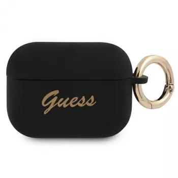 GUESS GUAPSSSK Husă AirPods Pro neagră silicon Vintage Script