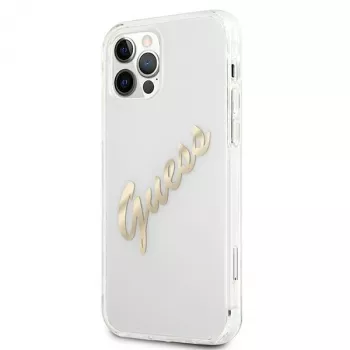 Husă rigidă GUESS Vintage Script Gold pentru Apple iPhone 12 Pro Max - transparent