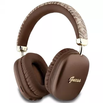 GUESS GUE003639 Gcube Căști Bluetooth on-ear cu logo script metalic maro