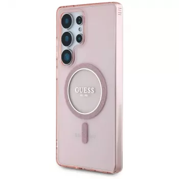GUESS Glitter Circle Classic Logo Husă MagSafe pentru Samsung Galaxy S25 Ultra - roz