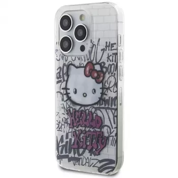 Hello Kitty HKHCP15LHDGPHT husă rigidă iPhone 15 Pro IML Kitty On Bricks Graffiti alb
