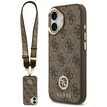 GUESS 4G Strass Logo & Big Strap Metal Buttons husă MagSafe pentru iPhone 17 - maro