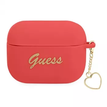 GUESS husă AirPods Pro roșie din silicon Charm Heart Collection