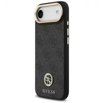 GUESS 4G Strass Logo husă MagSafe pentru iPhone Air cu butoane metalice și bretea de mână - neagră