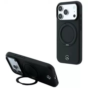 Mercedes husă din piele cu suport inel MagSafe pentru iPhone 18 Pro / 17 Pro, neagră