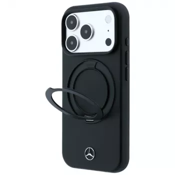 Mercedes husă din piele cu suport inel MagSafe pentru iPhone 18 Pro / 17 Pro, neagră