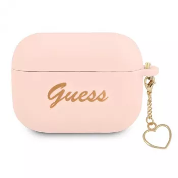GUESS husă AirPods Pro roz din silicon Charm Heart Collection