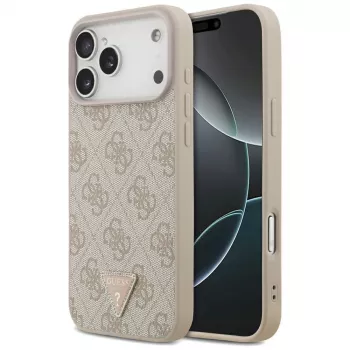 GUESS husă din piele 4G Triangle Strass MagSafe pentru iPhone 18 Pro Max / 17 Pro Max - roz