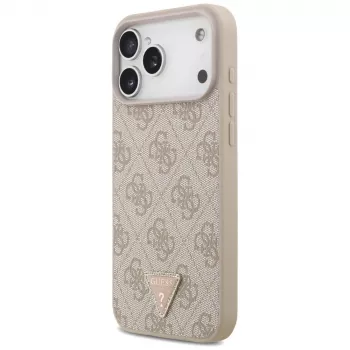 GUESS husă din piele 4G Triangle Strass MagSafe pentru iPhone 18 Pro Max / 17 Pro Max - roz