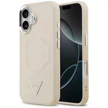 GUESS Triangle Logo husă MagSafe pentru iPhone 17 – bej
