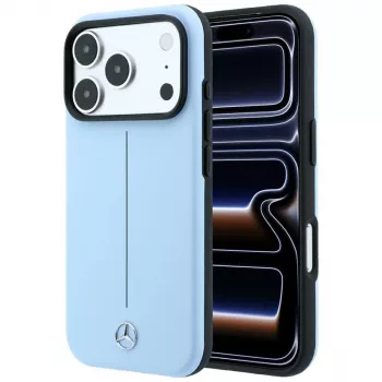 Husă Mercedes din piele Semi Wrap Iconic Line MagSafe pentru iPhone 18 Pro / 17 Pro - Albastru