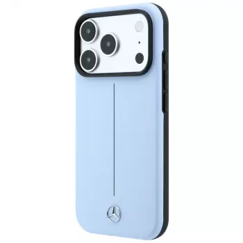 Husă Mercedes din piele Semi Wrap Iconic Line MagSafe pentru iPhone 18 Pro / 17 Pro - Albastru