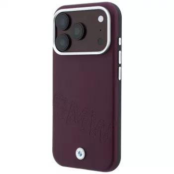 Husă BMW Signature Collection Inclined Deboss Letters MagSafe pentru iPhone 15 Pro - Burgund