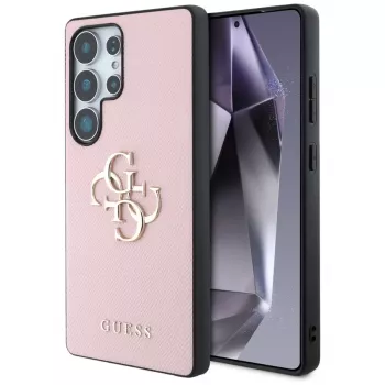Husă GUESS Grained Big 4G Logo Small Classic Logo pentru Samsung Galaxy S25 Ultra - Roz