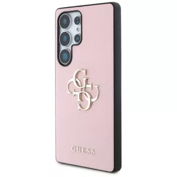 Husă GUESS Grained Big 4G Logo Small Classic Logo pentru Samsung Galaxy S25 Ultra - Roz