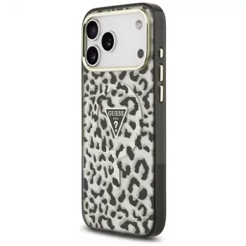 Husă GUESS IML Leopard Glitter Triangle Logo MagSafe pentru iPhone 18 Pro Max / 17 Pro Max - Negru