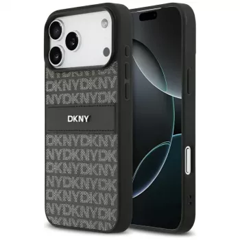 Husă DKNY Repeat Texture Pattern cu dungă tonală pentru iPhone 17 Pro Max - Negru