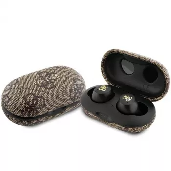Căști true wireless Guess GUTWSP4EGW cu carcasă de încărcare, Bluetooth 5.3, ENC, Maro 4G Metal