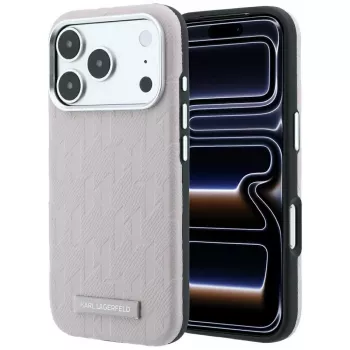 Husă Karl Lagerfeld Grained Mono Resin Logo MagSafe pentru iPhone 18 Pro Max / 17 Pro Max - Roz
