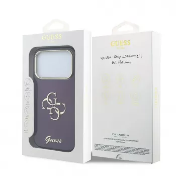 Husă GUESS 4G Script Metal cu spate metalic pentru Apple iPhone 18 Pro / 17 Pro - Burgund