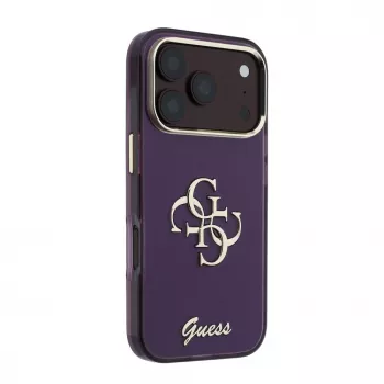 Husă GUESS 4G Script Metal cu spate metalic pentru Apple iPhone 18 Pro / 17 Pro - Burgund
