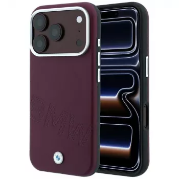 Husă MagSafe BMW Sign Inclined Deboss Letters pentru iPhone 18 Pro Max / 17 Pro Max - Burgund