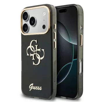Husă metalică GUESS IML 4G Script pentru iPhone 18 Pro / 17 Pro - Negru