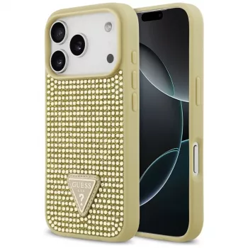 Husă GUESS Rhinestone Triangle Logo pentru iPhone 17 Pro - Auriu
